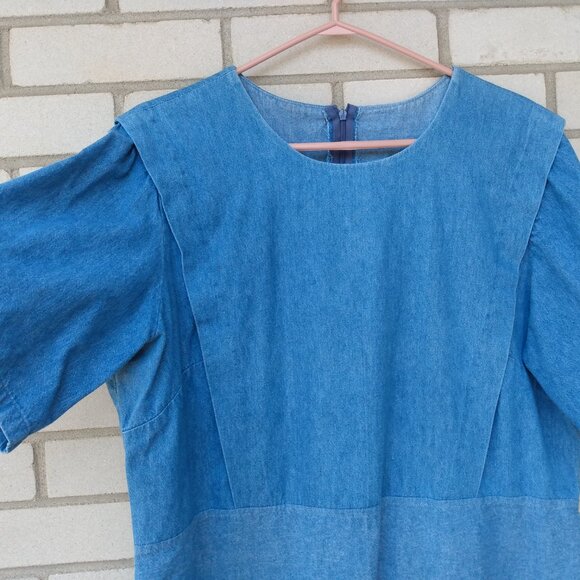 Amish Mennonite Cape Dress Plus 46"B 40"W Handmade Modest Blue Denim Prairie - Picture 3 of 8